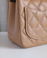 Chanel Classic Flap Mini Square | 18S Dark Beige Caviar Light Gold Hardware-details