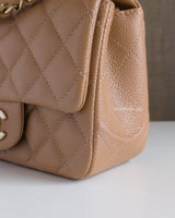 Chanel Classic Flap Mini Square | 18S Dark Beige Caviar Light Gold Hardware-details