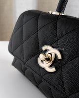 Chanel Coco Handle East West Mini | Black Caviar Light Gold Hardware-details
