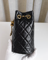 Chanel Bucket Bag Mini Pearl Crush | Black Lambskin Brushed Gold Hardware-details