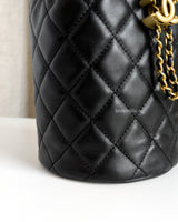 Chanel Bucket Bag Mini Pearl Crush | Black Lambskin Brushed Gold Hardware-details
