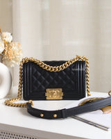 Chanel Boy Small | Black Caviar Brushed Gold Hardware-front