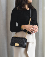 Chanel Boy Small | Black Caviar Brushed Gold Hardware-model