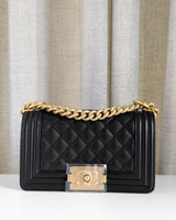 Chanel Boy Small | Black Caviar Brushed Gold Hardware-front1