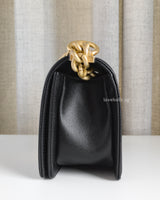 Chanel Boy Small | Black Caviar Brushed Gold Hardware-details