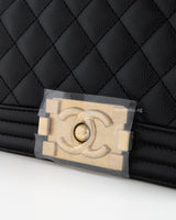 Chanel Boy Small | Black Caviar Brushed Gold Hardware-details