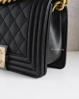 Chanel Boy Small | Black Caviar Brushed Gold Hardware-details