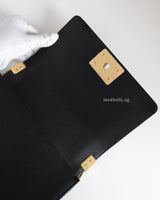 Chanel Boy Small | Black Caviar Brushed Gold Hardware-details