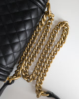 Chanel Boy Small | Black Caviar Brushed Gold Hardware-details