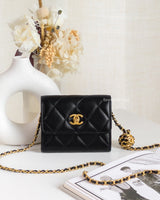 Chanel Flap Card holder Pearl Crush  | Black Lambskin Brushed Gold Hardware-front