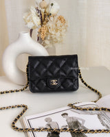 Chanel Flap Card holder On Chain | Black Caviar Light Gold Hardware-front
