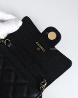 Chanel Flap Card holder On Chain | Black Caviar Light Gold Hardware-details