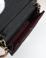 Chanel Flap Card holder On Chain | Black Caviar Light Gold Hardware-details