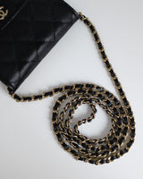 Chanel Flap Card holder On Chain | Black Caviar Light Gold Hardware-details
