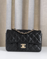 Chanel Classic Flap Mini Rectangle | Black Caviar Light Gold Hardware-front1