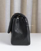 Chanel Classic Flap Mini Rectangle | Black Caviar Light Gold Hardware-details