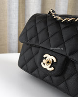 Chanel Classic Flap Mini Rectangle | Black Caviar Light Gold Hardware-details