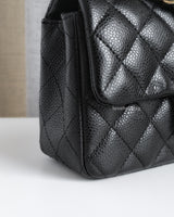 Chanel Classic Flap Mini Rectangle | Black Caviar Light Gold Hardware-details