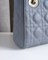 Dior Lady Dior Mini | Cloud Blue Lambskin Light Gold Hardware-details