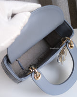 Dior Lady Dior Mini | Cloud Blue Lambskin Light Gold Hardware-details