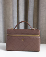Chanel Top Handle Vanity On Chain LP | Brown Grained Calfskin Gold Hardware-front1