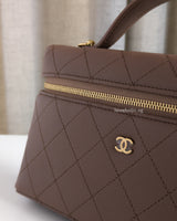 Chanel Top Handle Vanity On Chain LP | Brown Grained Calfskin Gold Hardware-details