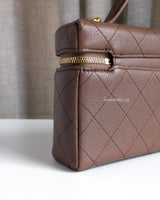 Chanel Top Handle Vanity On Chain LP | Brown Grained Calfskin Gold Hardware-details