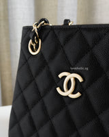 Chanel Bucket Bag Small | 23P Black Caviar Light Gold Hardware-details