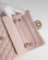 Chanel Classic Flap Small | 21C Rose Claire Light Pink Caviar Light Gold Hardware-details
