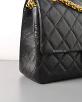 Chanel Reissue 2.55 224 Small | Black Aged Calfskin Brushed Gold Hardware-details