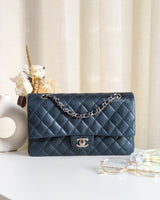 Chanel Classic Flap Medium | Grey Blue Caviar Silver Hardware-front