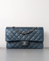 Chanel Classic Flap Medium | Grey Blue Caviar Silver Hardware-front1
