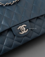 Chanel Classic Flap Medium | Grey Blue Caviar Silver Hardware-details