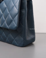 Chanel Classic Flap Medium | Grey Blue Caviar Silver Hardware-details