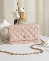 Chanel Wallet On Chain Beige Caviar Light Gold Hardware-front