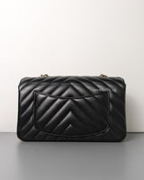 Chanel Classic Flap Chevron Mini Rectangle | Black Lambskin Light Gold Hardware-back
