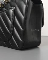 Chanel Classic Flap Chevron Mini Rectangle | Black Lambskin Light Gold Hardware-details