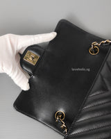 Chanel Classic Flap Chevron Mini Rectangle | Black Lambskin Light Gold Hardware-details