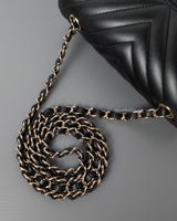 Chanel Classic Flap Chevron Mini Rectangle | Black Lambskin Light Gold Hardware-details