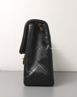 Chanel Vintage Classic Flap 20cm Mini Square | Black Lambskin 24K Gold Hardware-details