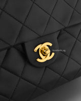 Chanel Vintage Classic Flap 20cm Mini Square | Black Lambskin 24K Gold Hardware-details