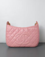 Chanel Vintage Half Moon Hobo Bag Sakura Pink Caviar 24K Gold Hardware-front1