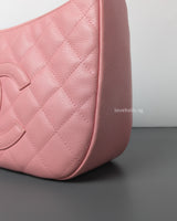 Chanel Vintage Half Moon Hobo Bag Sakura Pink Caviar 24K Gold Hardware-details