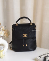 Chevron Backpack | Black Calfskin Light Gold Hardware