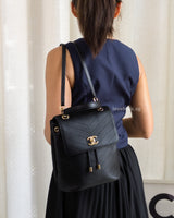 Chevron Backpack | Black Calfskin Light Gold Hardware