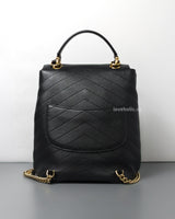 Chevron Backpack | Black Calfskin Light Gold Hardware