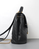 Chevron Backpack | Black Calfskin Light Gold Hardware