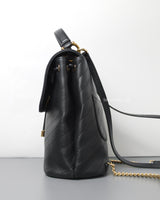 Chevron Backpack | Black Calfskin Light Gold Hardware