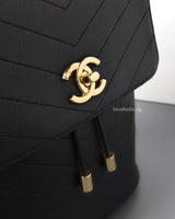 Chevron Backpack | Black Calfskin Light Gold Hardware