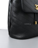 Chevron Backpack | Black Calfskin Light Gold Hardware